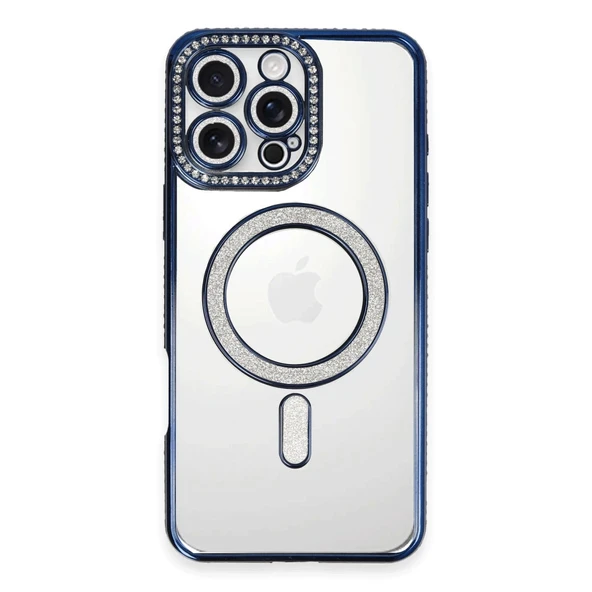 Apple İphone 16 Pro Max Kılıf Joke Simli Magneticsafe Kılıf - Lacivert ürün görseli 1