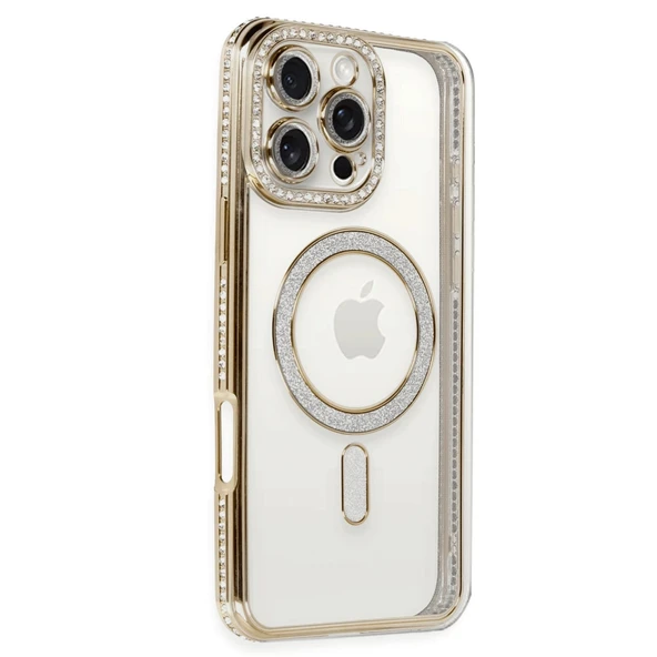 Apple İphone 16 Pro Kılıf Joke Simli Magneticsafe Kılıf - Gold ürün görseli 1