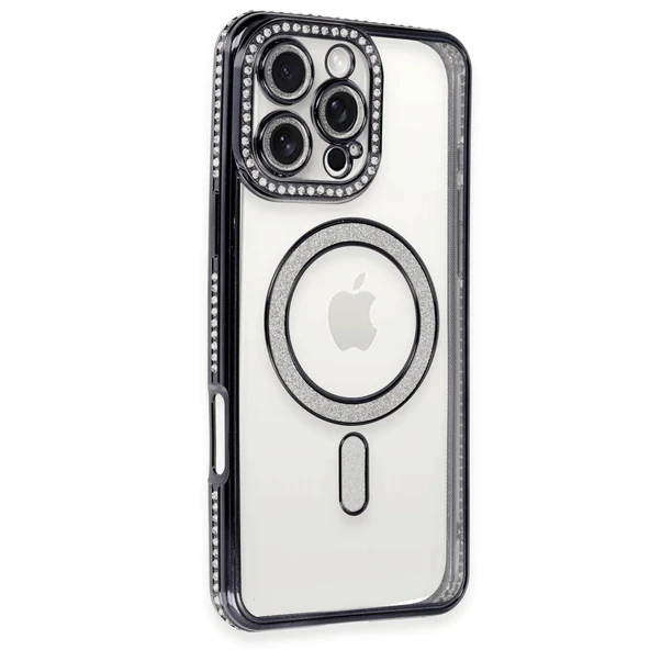 Apple İphone 16 Pro Kılıf Joke Simli Magneticsafe Kılıf - Siyah ürün görseli 1