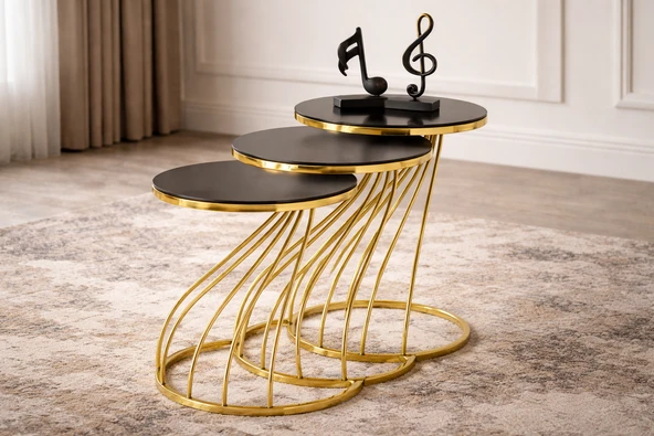 Çelsan Kobra Model 3'lü Zigon Sehpa - Metal Ayaklı Modern Tasarım - Gold ve Gümüş Renk Seçenekli ürün görseli 1