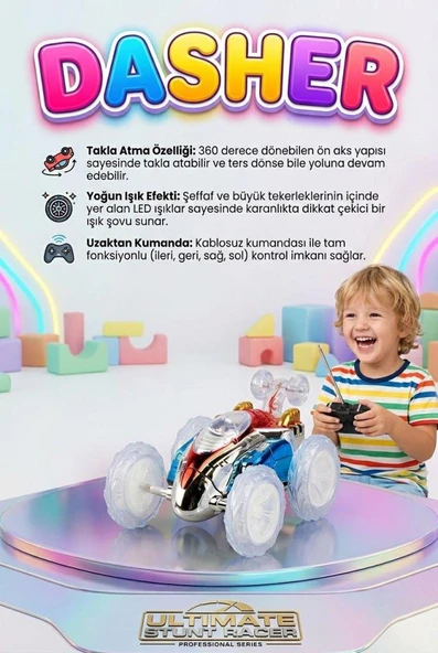 Çılgın Dasher Uzaktan Kumandalı Işıklı Takla Atan Araba 360 Derece Dönebilen Akrobatik Oyuncak Araba ürün görseli 1