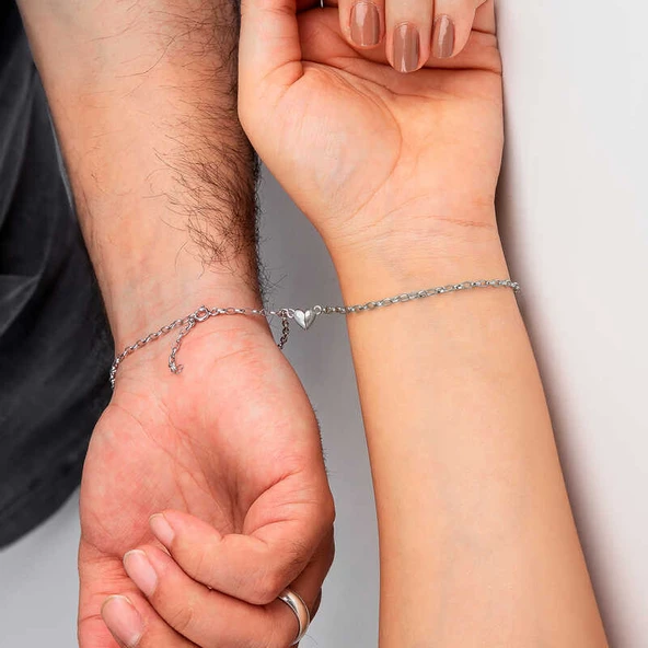 Gümüş Rodyum Çift Kalpli Aşk Bileklik - Resim 3