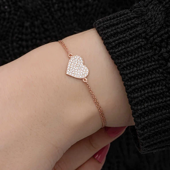 Gümüş Rose Kalp Kadın Bileklik ürün görseli 1