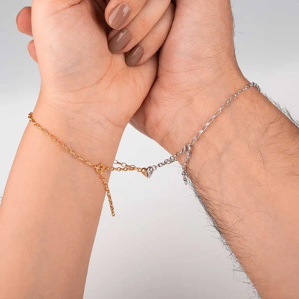 Gümüş Rodyum Rose Çift Kalpli Aşk Bileklik - Resim 2