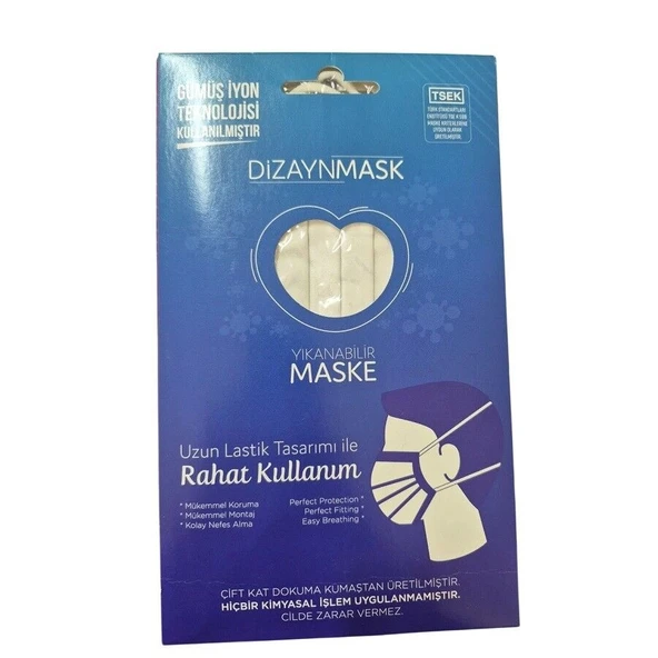 Dizayn Mask Gümüş İyonlu Yıkanabilir Bez Maske Beyaz 5-10 Yaş Çocuk M ürün görseli 1