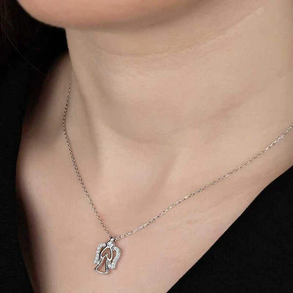 Swarovski Taşlı Gümüş Melek Bayan Kolye - Resim 2