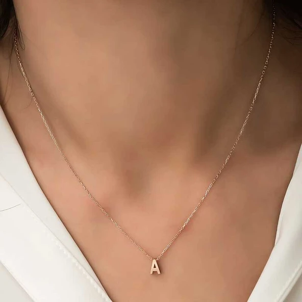 Gümüş Rose 3 Boyutlu A Harf Bayan Kolye ürün görseli 1