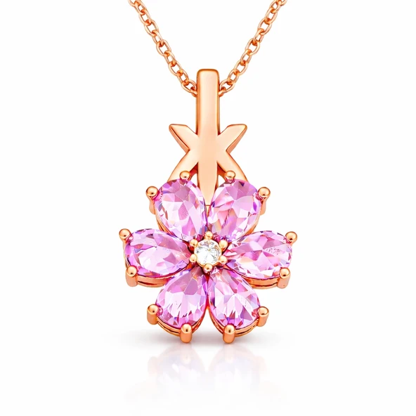 Gümüş Rose Pembe Sevgi Çiçeği Kadın Kolye ürün görseli 1