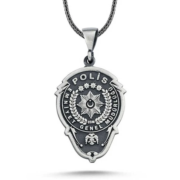 Gümüş Emniyet Teşkilatı Polis Armalı Kolye ürün görseli 1