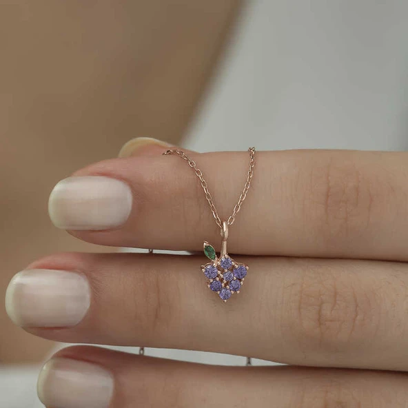 Gümüş Rose Üzüm Figürlü Meyve Kolye - Resim 3