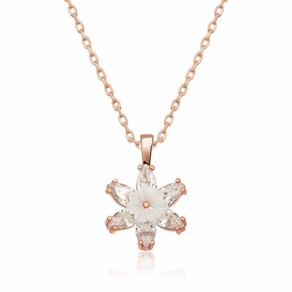 Gümüş Rose Beyaz Lotus Çiçeği Kolye ürün görseli 1