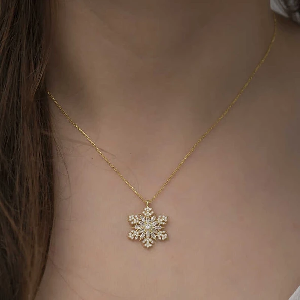 Gümüş Gold Kar Tanesi Kolye - Resim 4