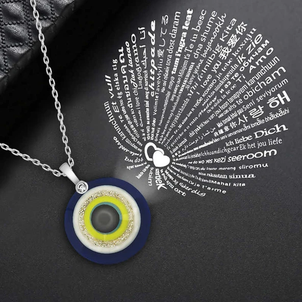 Gümüş 100 Dilde Seni Seviyorum Nazar Kolye - Resim 2