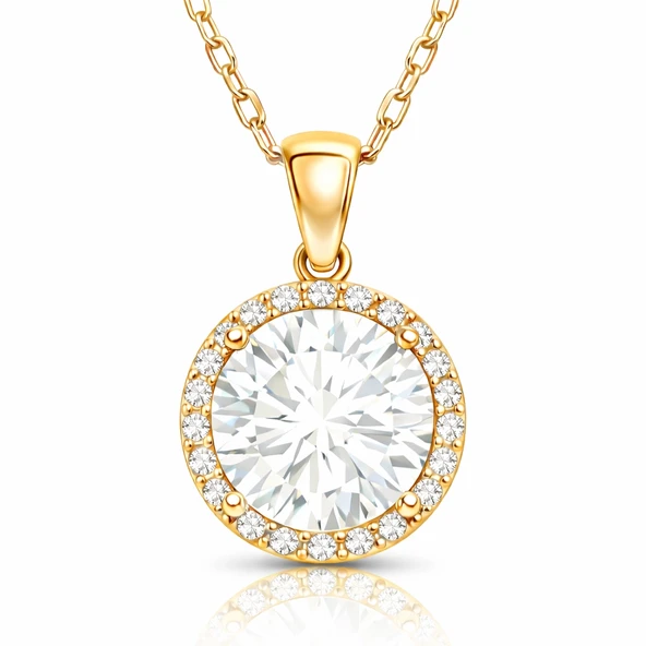 Gümüş Gold Yuvarlak Montür Kadın Kolye ürün görseli 1