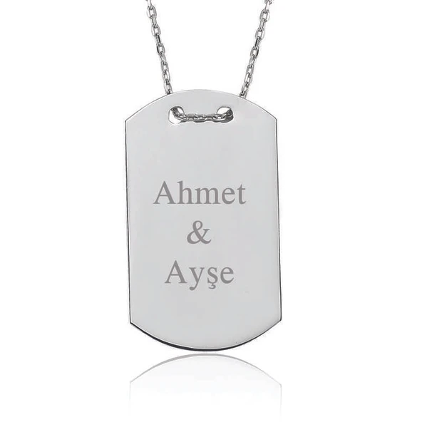 Gümüş İsimli Asker Künyesi Bayan Kolye ürün görseli 1