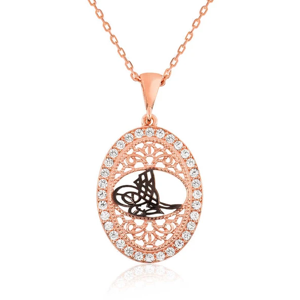 Gümüş Rose Osmanlı Tuğralı Bayan Kolye ürün görseli 1