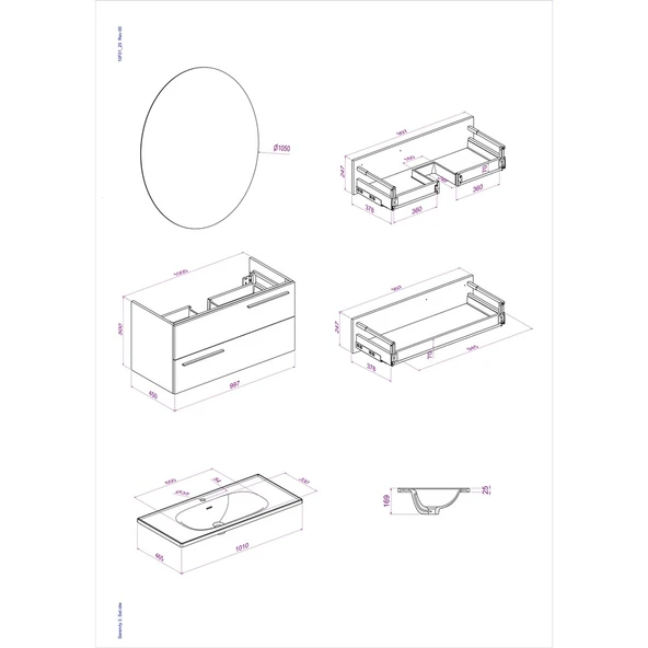 Kobos Serenity 100 cm Banyo Dolabı Seti Moon Grey - Resim 8