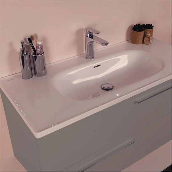 Kobos Serenity 100 cm Banyo Dolabı Seti Moon Grey - Resim 4
