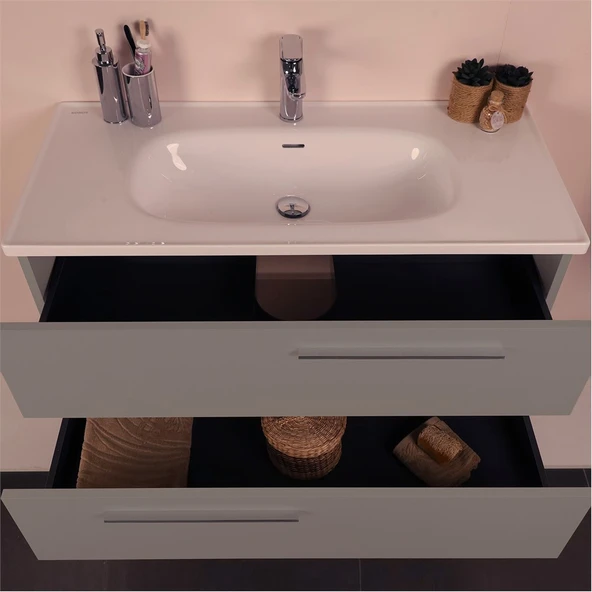 Kobos Serenity 100 cm Banyo Dolabı Seti Moon Grey - Resim 6