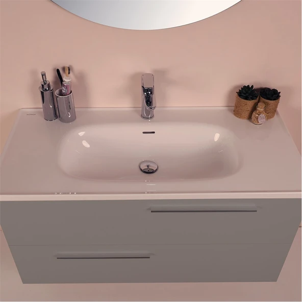 Kobos Serenity 100 cm Banyo Dolabı Seti Moon Grey - Resim 5