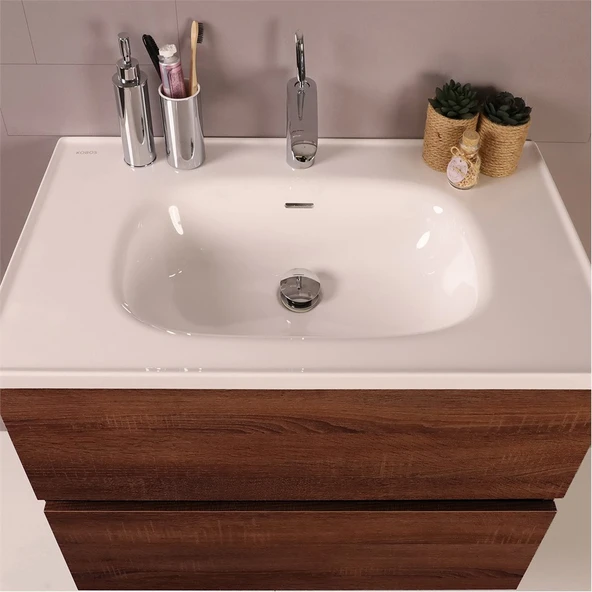 Kobos Simple 60 cm Çekmeceli Banyo Dolabı Seti Miling Oak - Resim 5