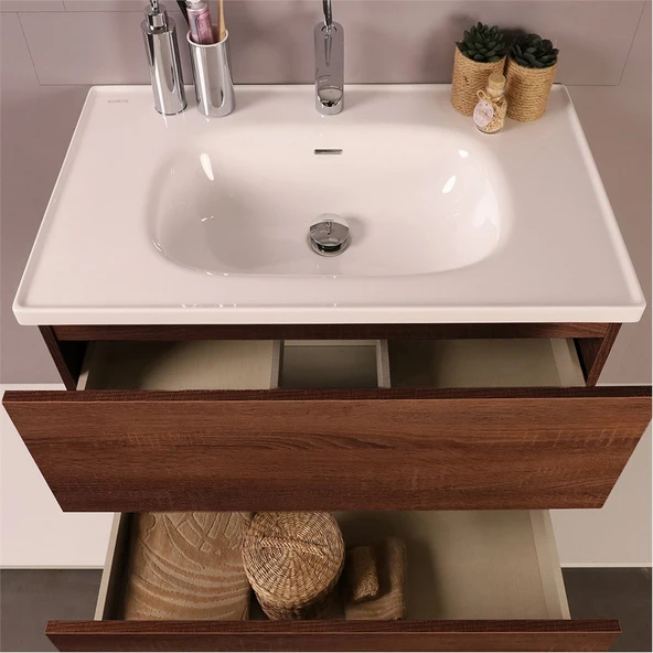 Kobos Simple 60 cm Çekmeceli Banyo Dolabı Seti Miling Oak - Resim 6