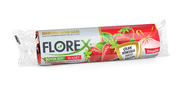 ŞeyliŞeyler - Florex Büzgülü Büyük Boy Çöp Torbası Çilek Kokulu 65x70 cm 1 Paket ürün görseli 1