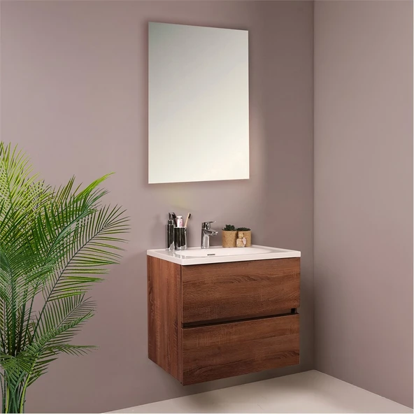 Kobos Simple 60 cm Çekmeceli Banyo Dolabı Seti Miling Oak - Resim 2