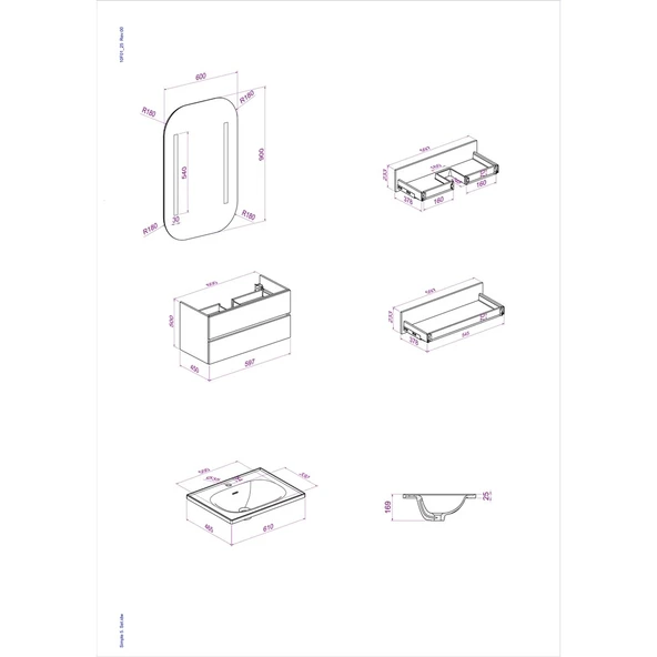 Kobos Simple 60 cm Çekmeceli Banyo Dolabı Seti Miling Oak - Resim 8