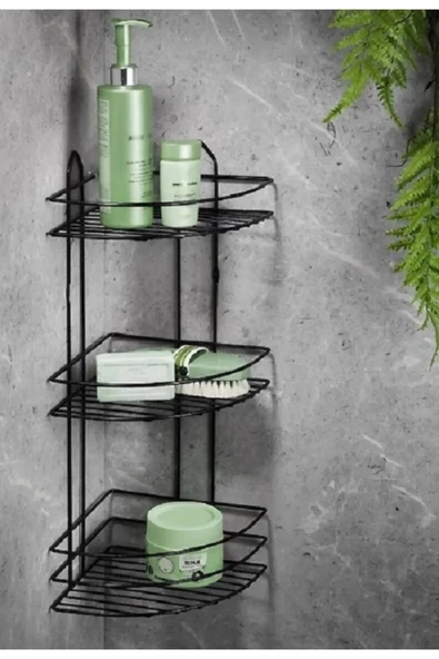 Köşelik Banyo 3 Raflı Siyah Metal Royaleks-56574 ürün görseli 1