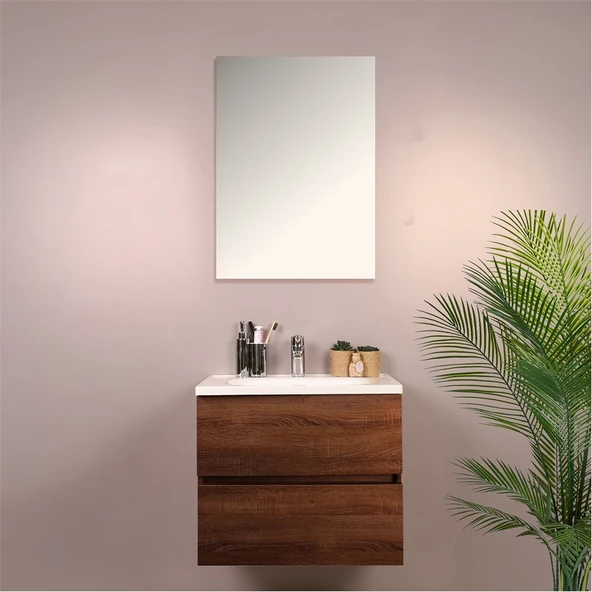Kobos Simple 60 cm Çekmeceli Banyo Dolabı Seti Miling Oak - Resim 3