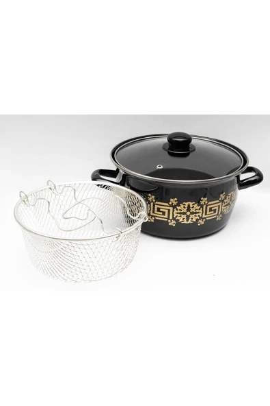 Emaye Kızartma Tenceresi Siyah Çiçekli 22 Cm Royaleks-69116 ürün görseli 1