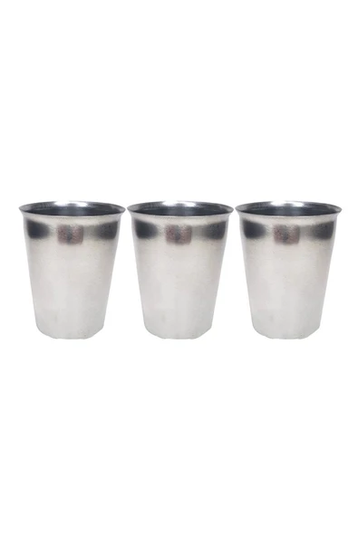 3 Adet Paslanmaz Çelik Krom Bardak 9 x 7,5 x 5,5cm ürün görseli 1