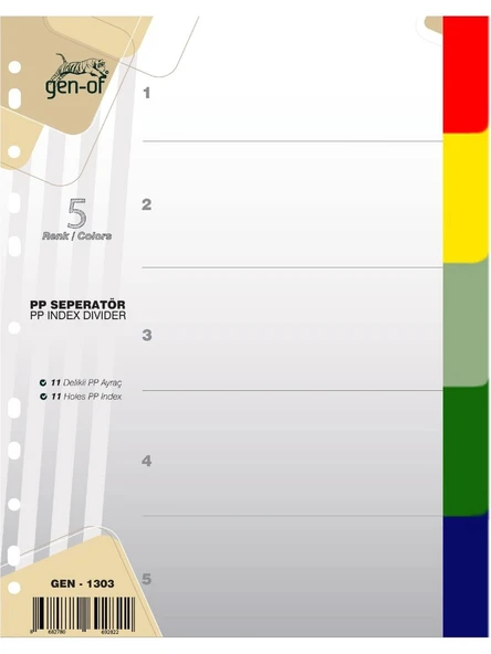 Gen-Of Seperatör 1-5 Renkli Plastik A4 ürün görseli 1