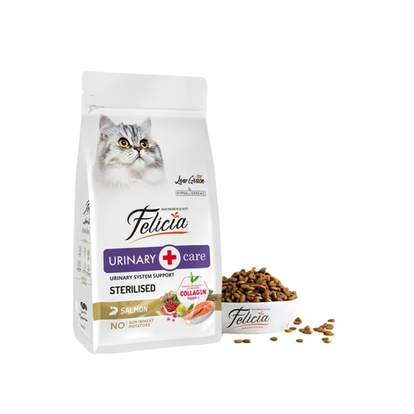 Felicia Hipoalerjenik Üriner Sağlığı İçin Somonlu Düşük Tahıllı Kısırlaştırılmış Kedi Maması 12kg ürün görseli 1