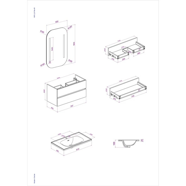 Kobos Simple 80 cm Çekmeceli Banyo Dolabı Seti Miling Oak - Resim 8