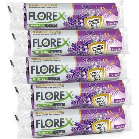 ŞeyliŞeyler - Florex Büzgülü Büyük Boy Çöp Torbası Lavanta Kokulu 65x70 cm 20 Paket ürün görseli 1