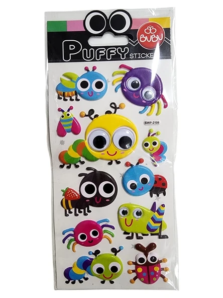 Bu-Bu Stickers Puffy Oynar Gözlü Böcekler 9X21 ürün görseli 1