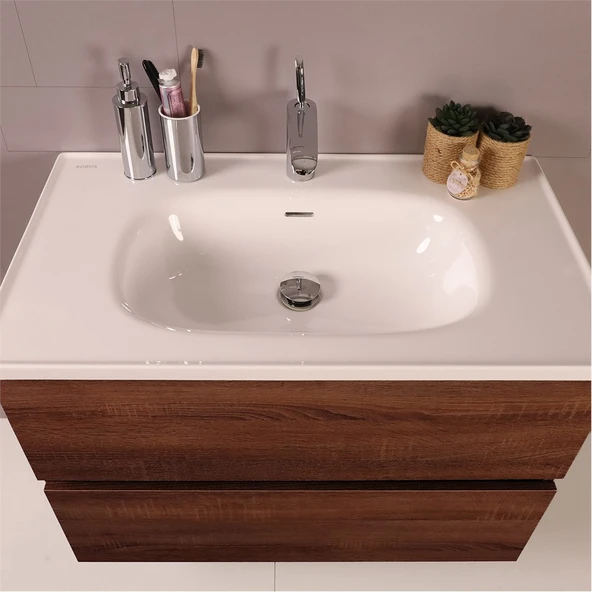 Kobos Simple 80 cm Çekmeceli Banyo Dolabı Seti Miling Oak - Resim 5