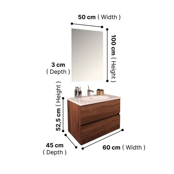 Kobos Simple 80 cm Çekmeceli Banyo Dolabı Seti Miling Oak - Resim 7