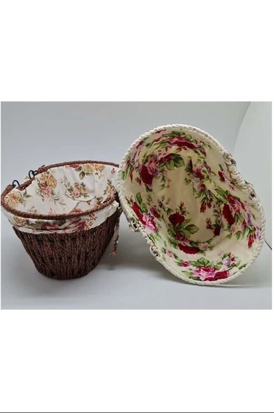 Kumaşlı Hasır Ekmek Sepeti Saplı Oval Royaleks-MTR-2003-51 ürün görseli 1
