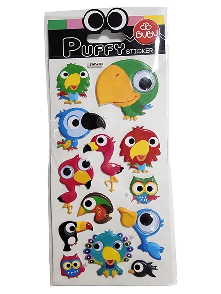 Bu-Bu Stickers Puffy Oynar Gözlü Papağanlar 9X21 ürün görseli 1