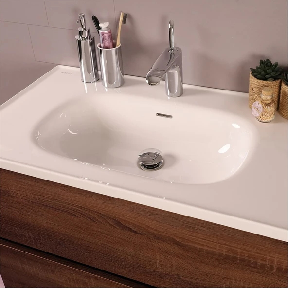 Kobos Simple 80 cm Çekmeceli Banyo Dolabı Seti Miling Oak - Resim 4