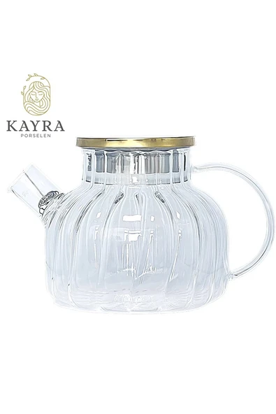 Çelik Kapaklı Borosilikat Dilimli Model Süzgeçli Cam Demlik Bitki Çayları 1000 Ml Royaleks-CM-2001 ürün görseli 1