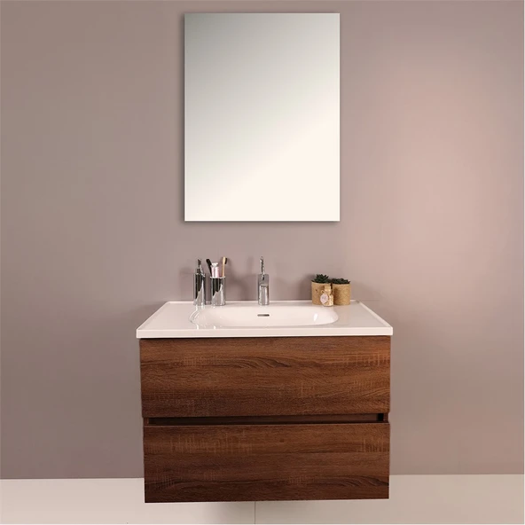 Kobos Simple 80 cm Çekmeceli Banyo Dolabı Seti Miling Oak - Resim 3