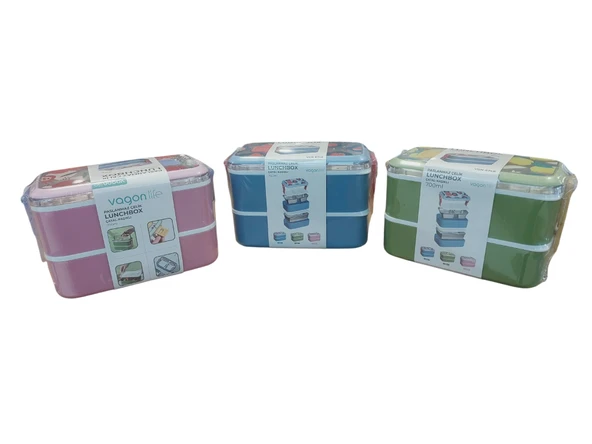 Vagon Beslenme Kutusu Lunch Box Paslanmaz Çelik 700 Ml (Karışık Renk 1 Adet) ürün görseli 1