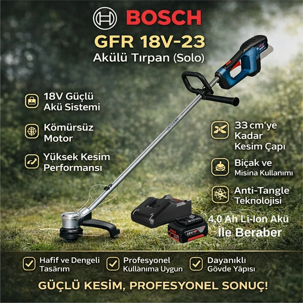 Bosch Gfr 18V-23 Akülü Tırpan + 4 Ah  Akü + Siperlik Hediye ürün görseli 1