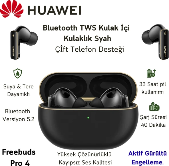 Huawei Freebuds Pro 4 Anc Tws Siyah Kulak Içi Bluetooth Kulaklık  +  Valkyrie Şarj Edilebilir Ağız Duşu Hediye ürün görseli 1
