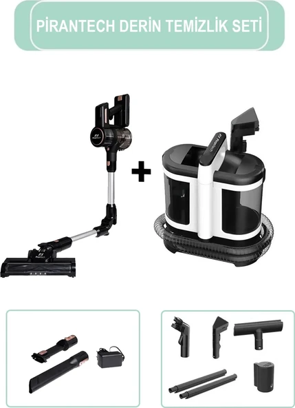 Pirantech ES411 Yüksek Emiş Güçlü Dikey Şarjlı Süpürge / V22C Koltuk ve Halı Yıkama Makinesi ürün görseli 1