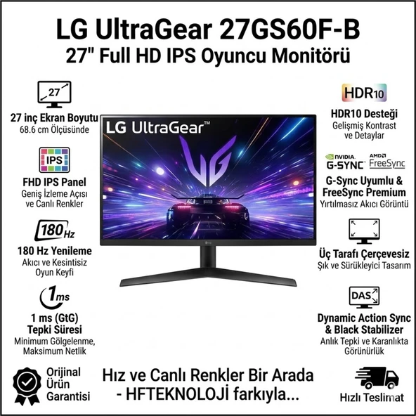 Lg Ultragear 27" 180Hz 1ms HDR10 Full Hd IPS Monitör ürün görseli 1